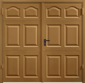 Cathedral Golden Oak Solid Cathedral Fir Green Side Hinged Garage Door