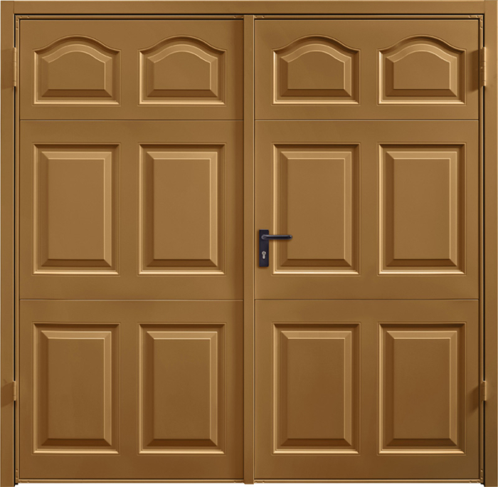 Cathedral Golden Oak Solid Cathedral Fir Green Side Hinged Garage Door
