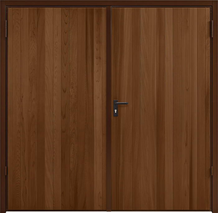 Vertical Cedar Antique Oak Side Hinged Garage Door